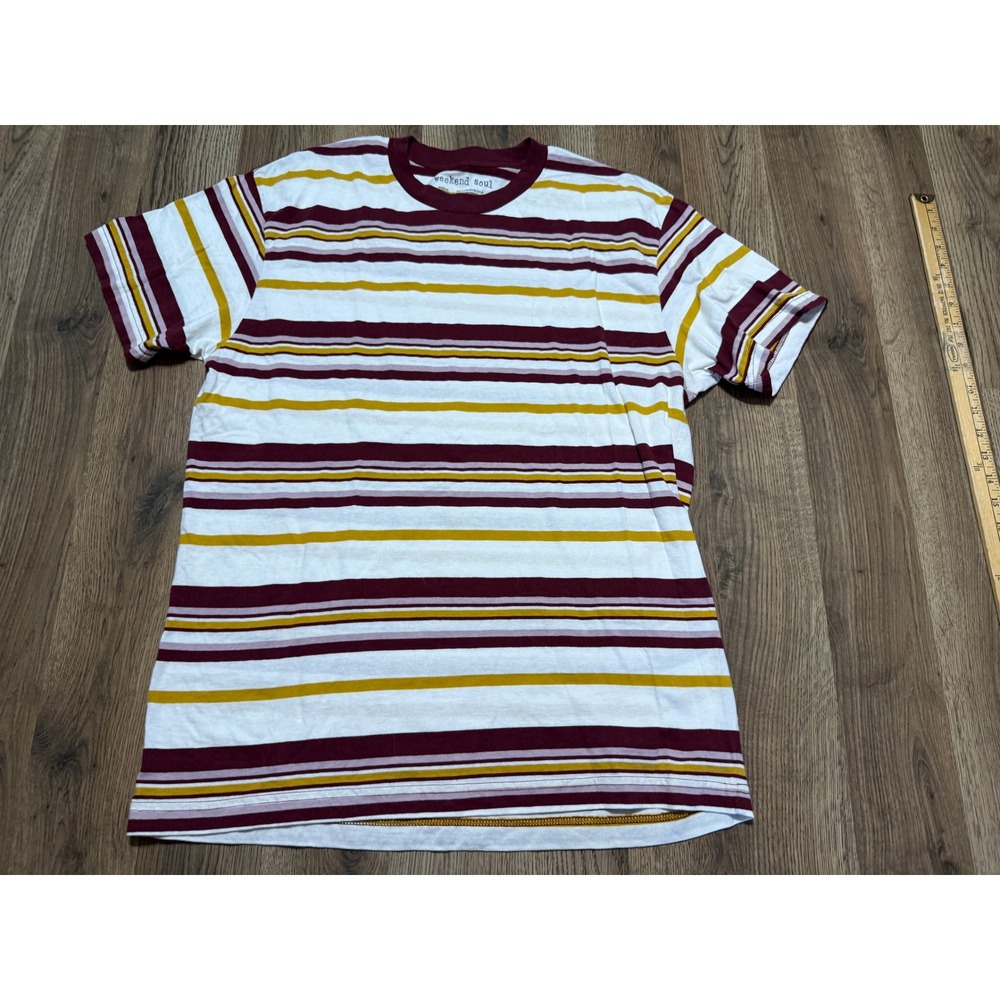 Weekend Soul Mens Multi-Color Striped Short Sleeve Crew Neck T-Shirt Size M/L